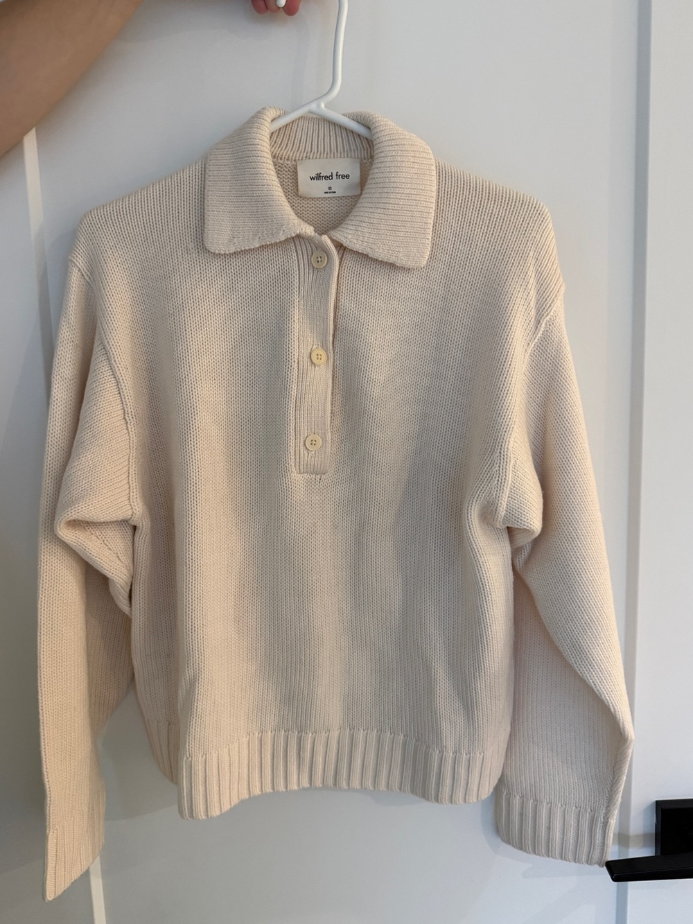 Wilfred Cream Knit Polo Sweater Pullover
